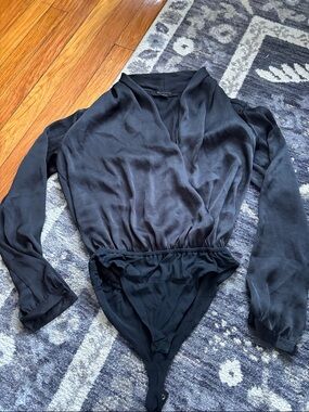 AllSaints Black Draped Collar Bodysuit